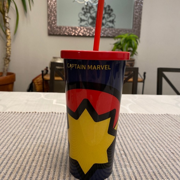 16oz stainless steel captain marvel cold beverage tumbler with straw - Picture 1 of 11